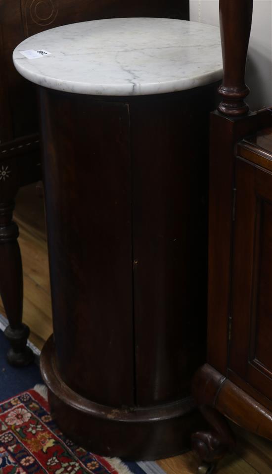 A Victorian mahogany cylinder pot cupboard, with marble top, Diam. 39cm